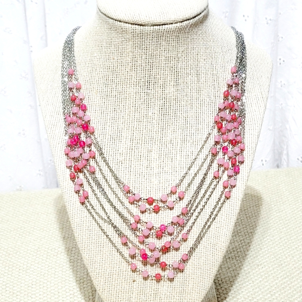 Talbots Pink & Rose Quartz Beaded Multi-Strand Necklace